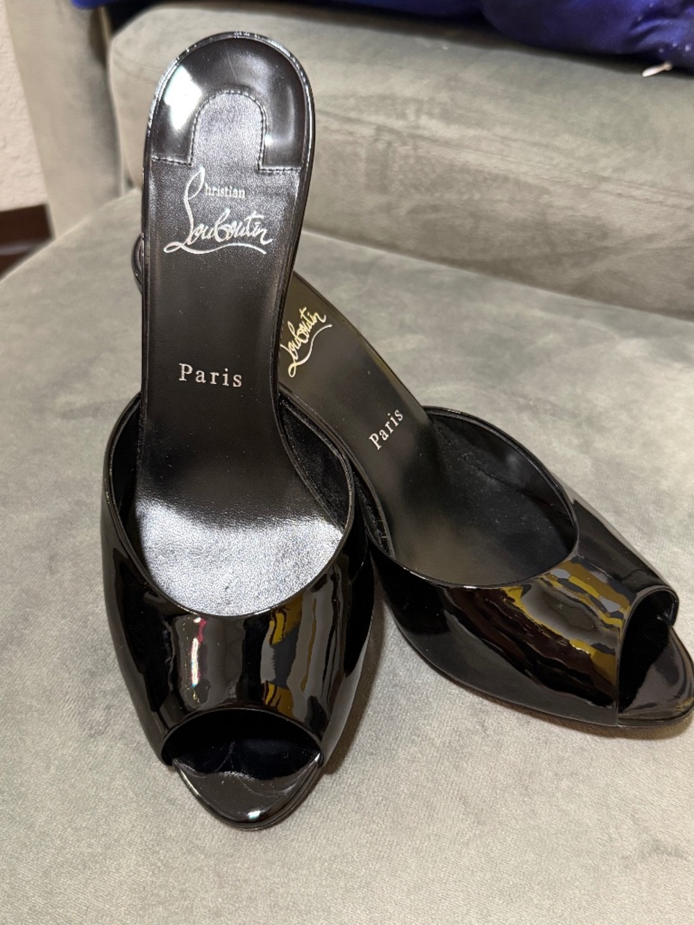 Christian Louboutin Me Dolly 85 Black Patent Leather Mules – Size 38.5